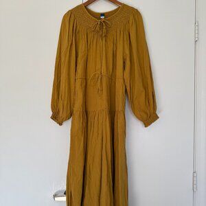 Old Navy Mustard Yellow Long Sleeve Maxi Dress Size Small Boho Cotton Blend